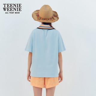 Teenie Weenie小熊2024年夏季撞色POLO领短袖T恤宽松韩版女士 浅蓝色 160/S