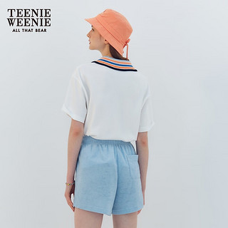 Teenie Weenie小熊2024年夏季撞色POLO领短袖T恤宽松韩版女士 象牙白 175/XL