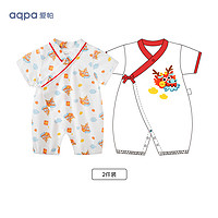 aqpa 婴儿夏季连体衣宝宝中国风新年哈衣纯棉汉服0-2岁 龙华富贵组合 59cm