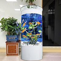 瑞龙半圆形鱼缸水族箱中大型家用客厅落地高清玻璃一键排水生态金鱼缸 亮白色 长50cm*宽50cm*高1.38米