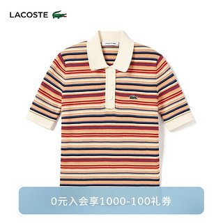 LACOSTE法国鳄鱼女装24年夏季短袖撞色条纹时尚针织POLO衫AF7027 IRM/红色条纹拼色 40 /170