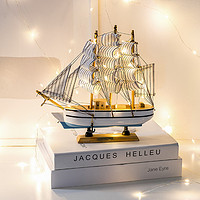 海贝海 欧式小木船渔船实木玩具小帆船模型生日礼物船摆件木质地中海装饰