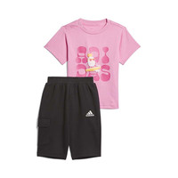 阿迪达斯 (adidas)童装夏季女童宝宝棉质运动休闲T恤短袖套装IT1811 粉色 A/92