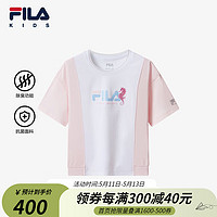 FILA【抗菌】斐乐儿童童装2024夏季中大童女童宽松短袖T恤 标准白-WT 130cm