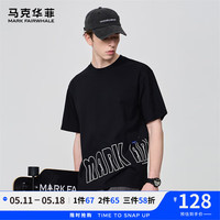 马克华菲【字母印花】短袖T恤男士2024夏季圆领拼接口袋潮流个性T恤衫 001黑色 XL