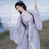 钟灵记暮晚烟:汉元素直裾外层纱衣直裾褶裙刺绣女国风腰封春夏