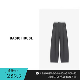 Basic House/百家好高腰时尚休闲宽松纯色款长裤女春季2024 深灰 L120-130斤