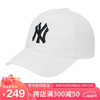 MLB 棒球帽子男女通用帽子女韩版纽约洋基队软顶遮阳CP66 白色黑标NY