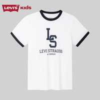 Levi's 李维斯 童装24夏儿童短袖T恤男童撞色学院风上衣 明亮白 150/72(M)