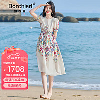 BORCHIARL 伯西亚 品牌沙滩裙女2024夏季新款系带优雅旅游收腰裙子 米白 S