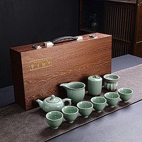 汀若 哥窑茶具套装功夫茶礼盒 如意壶十一头 绿色