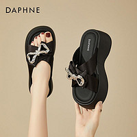 DAPHNE 达芙妮 厚底拖鞋女款外穿时尚夏季2024新款黑色夏天坡跟增高凉拖鞋