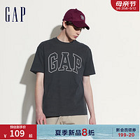 Gap 盖璞 夏季爆款男女装2024夏新款撞色logo圆领短袖T恤纯棉544465 黑灰色 170/92A(M) 亚洲尺码