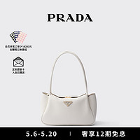 PRADA 普拉達 新品女士金屬徽標中號牛皮革手提包 白色