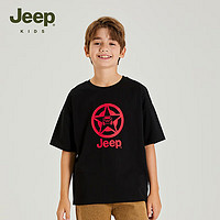 Jeep吉普童装儿童T恤2024夏季男童宽松运动休闲潮流女童圆领短袖上衣 1307黑色 130cm 【身高125-135】