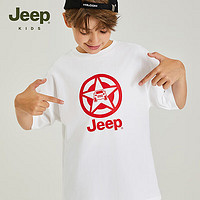 Jeep吉普童装儿童T恤2024夏季男童宽松运动休闲潮流女童圆领短袖上衣 1307白色 170cm 【身高165-175】