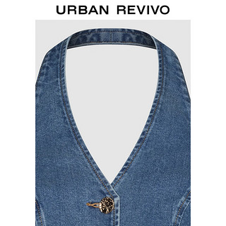 URBAN REVIVO 女装复古氛围感修身挂脖牛仔衬衫 UWG840211 蓝色 XS