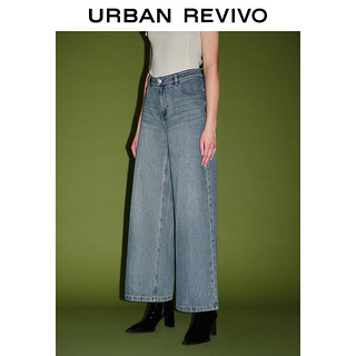 URBAN REVIVO 女装时髦高街复古水洗阔腿牛仔长裤 UWJ840050 蓝色 25