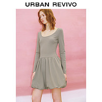 URBAN REVIVO UR2024春季女装简约气质拼接设计修身A型连衣裙UWU740028 卡其灰 L
