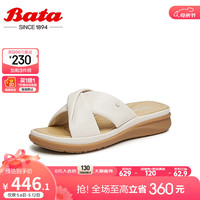 Bata外穿拖鞋女2024夏季商场新款羊皮百搭厚底休闲凉拖鞋AYI05BT4 米白 37
