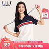 ELLE Active 经典红白蓝撞色连帽T恤女装2023夏季新款运动休闲拉链领口上衣 白色 S