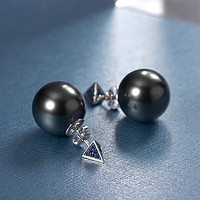 ITALINA 伊泰莲娜 双戴黑色珍珠耳钉小众设计925银针时尚耳环520礼物耳饰女 三角几何珍珠