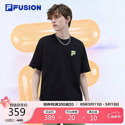 FILA 斐乐 FUSION斐乐潮牌情侣款针织短袖衫2024夏时尚纯棉宽松T恤