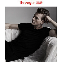 THREEGUN 三枪 男士T恤丝柔皮马棉无痕V领男商务上衣白色打底透气汗衫   黑 L