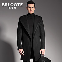 Brloote 巴鲁特 男士羊毛呢子大衣 中长款连帽潮风衣外套 冬装 黑色 165/88A