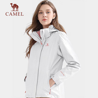 骆驼（CAMEL）冲锋衣男女三合一秋冬外套加厚防水防风登山服 T9W118122，玫瑰灰粉，女 XXXL