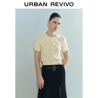 URBAN REVIVO 女法式优雅立体菱格肌理感针织开衫UWU940151 米黄 S