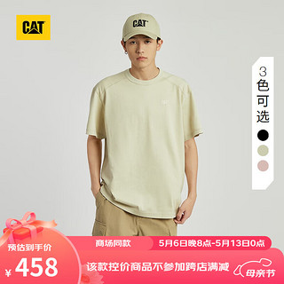 CAT卡特24夏季男经典微落肩全棉简约小logo印花美式短袖T恤 卡其绿色 S
