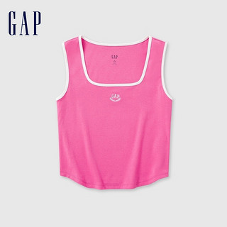 Gap女装2024夏季罗纹撞色U领无袖针织背心修身女友T465243 粉红色 170/88A(L) 亚洲尺码