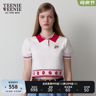 Teenie Weenie小熊2024年夏季POLO领针织短袖薄款提花时尚女士 象牙白 155/XS