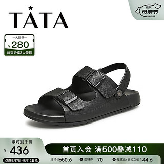 他她（TATA）2024夏时尚百搭舒适凉鞋男VGM01BL4 黑色 44