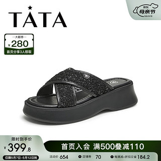 他她（TATA）2024夏潮流百搭时尚休闲女拖鞋7ZW03BT4 黑色 35