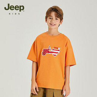 Jeep吉普童装儿童短袖T恤2024年夏季男女童洋气宽松运动休闲圆领上衣 橘色 140cm 【身高135-145】
