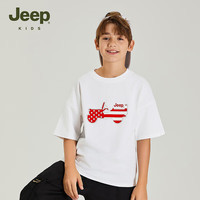Jeep吉普童装儿童短袖T恤2024年夏季男女童洋气宽松运动休闲圆领上衣 白色 140cm 【身高135-145】