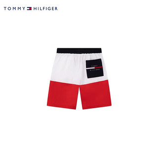 TOMMY HILFIGER24春夏童装男拼色织带贴袋撞色抽绳运动短裤TH2222005 红白拼色001 12/150cm