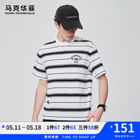 马克华菲【色织条纹】短袖T恤男2024夏季新款学院风简约宽松休闲百搭T恤 803本白(廓型版) L(高170-175重65-70)