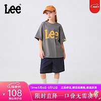 Lee儿童圆领短袖T恤2024夏季男女童纯棉印花舒适宽松上衣童装 碳灰色 140cm