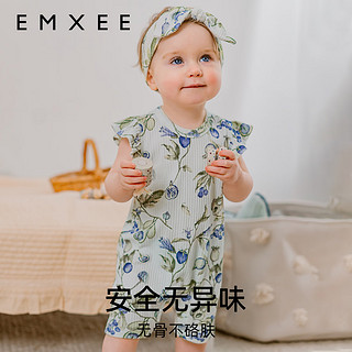 嫚熙（EMXEE）婴儿短袖连体衣夏季透气莫代尔新生儿宝宝衣服 夏日风铃 80cm