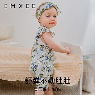 嫚熙（EMXEE）婴儿短袖连体衣夏季透气莫代尔新生儿宝宝衣服 夏日风铃 80cm