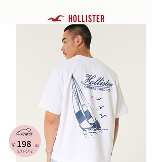 HOLLISTER24夏美式印花宽松短袖T恤男女装KI322-4087 白色 XL (180/116A)