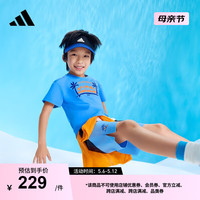 adidas小凉服 凉感速干印花上衣T恤小童阿迪达斯轻运动 蓝 116CM