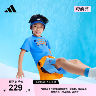 adidas 阿迪达斯 小凉服 凉感速干印花上衣圆领短袖T恤男小童阿迪达斯轻运动 蓝 128CM