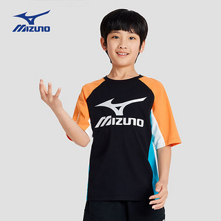 美津浓（MIZUNO）儿童短袖T恤2024夏季透气宽松休闲舒适男中大童 黑色 （TX24210154） 160cm