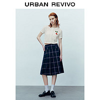 URBAN REVIVO 水果系列 女装时尚法式镂空肌理感短袖针织衫 UWU940115 米白 S