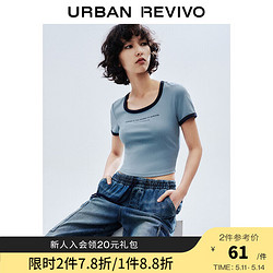 URBAN REVIVO 女装美式潮流休闲撞色圆领字母T恤衫 UWV440121 雾霾蓝 S