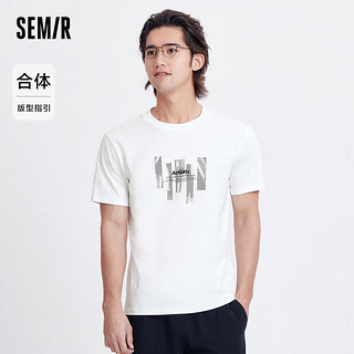 森马（Semir）森柔棉|短袖T恤男2024夏季都市通勤印花纯棉上衣 漂白10007 160/80A/XS